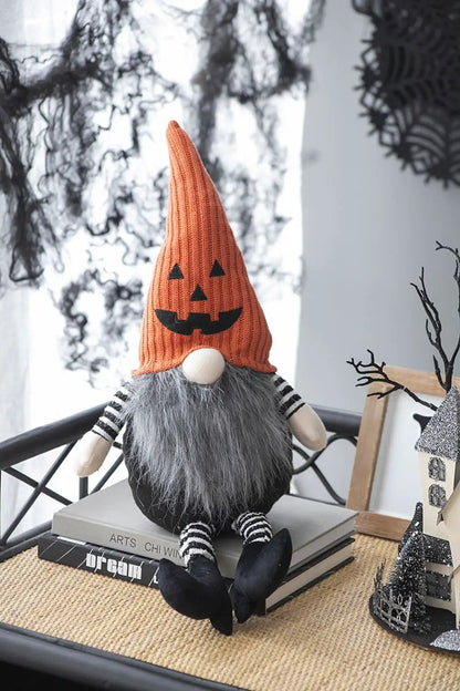 Sitting Gnome with Knit Hat for Halloween Decor
