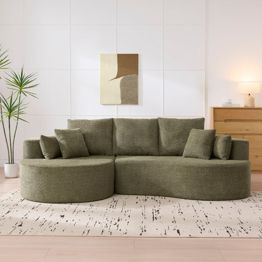 Sectional sofa in forest green boucle, 106 in, 2-piece curved with chaise lounge on Tampa Home & Garden Store