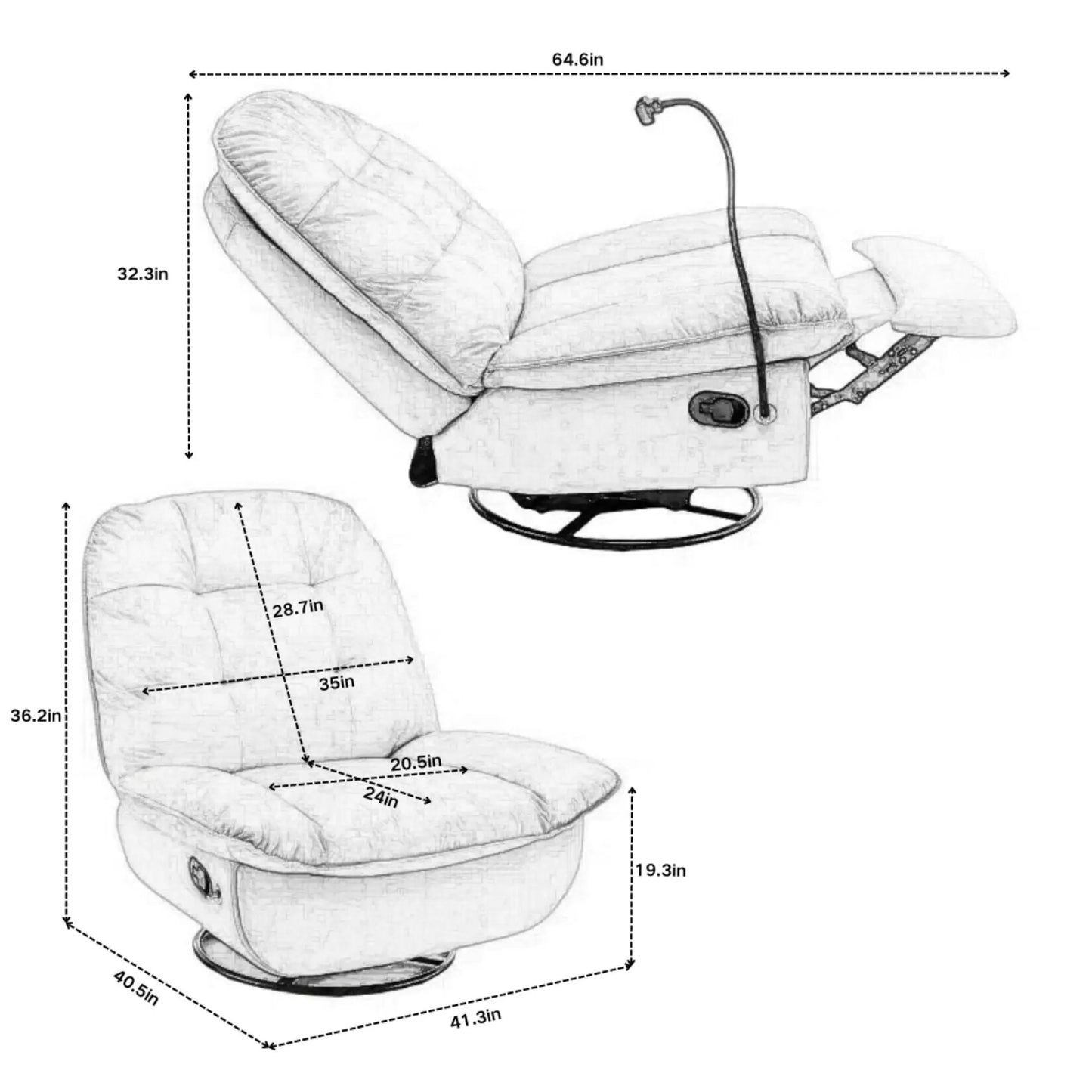 Modern large swivel gliding recliner chair with rocking function and phone holder on Tampa Home & Garden Store