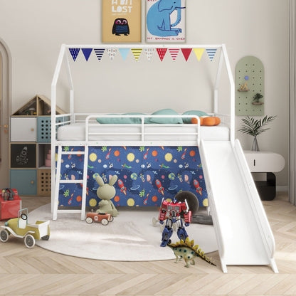 Jack Loft Bed With Slide Curtain Set by HouseOfZazla space panels bunting on Tampa Home & Garden Store