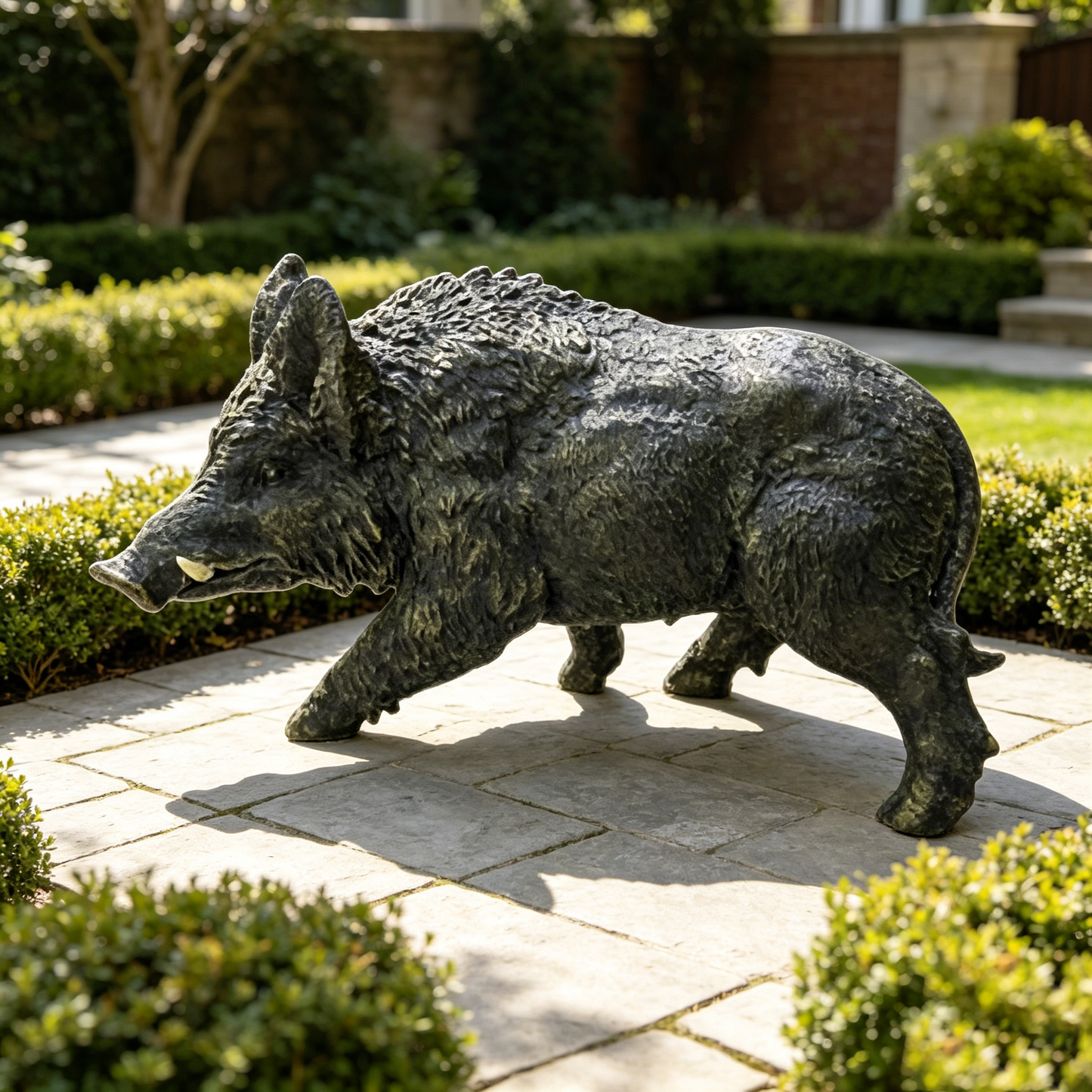 Simulated Wild Boar Resin Garden Statue gray stone-textured sculpture by HouseOfZazla on Tampa Home & Garden Store