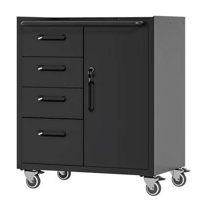 Sturdy black metal tool storage cabinet on wheels with multiple drawers and a lockable door on Tampa Home & Garden Store