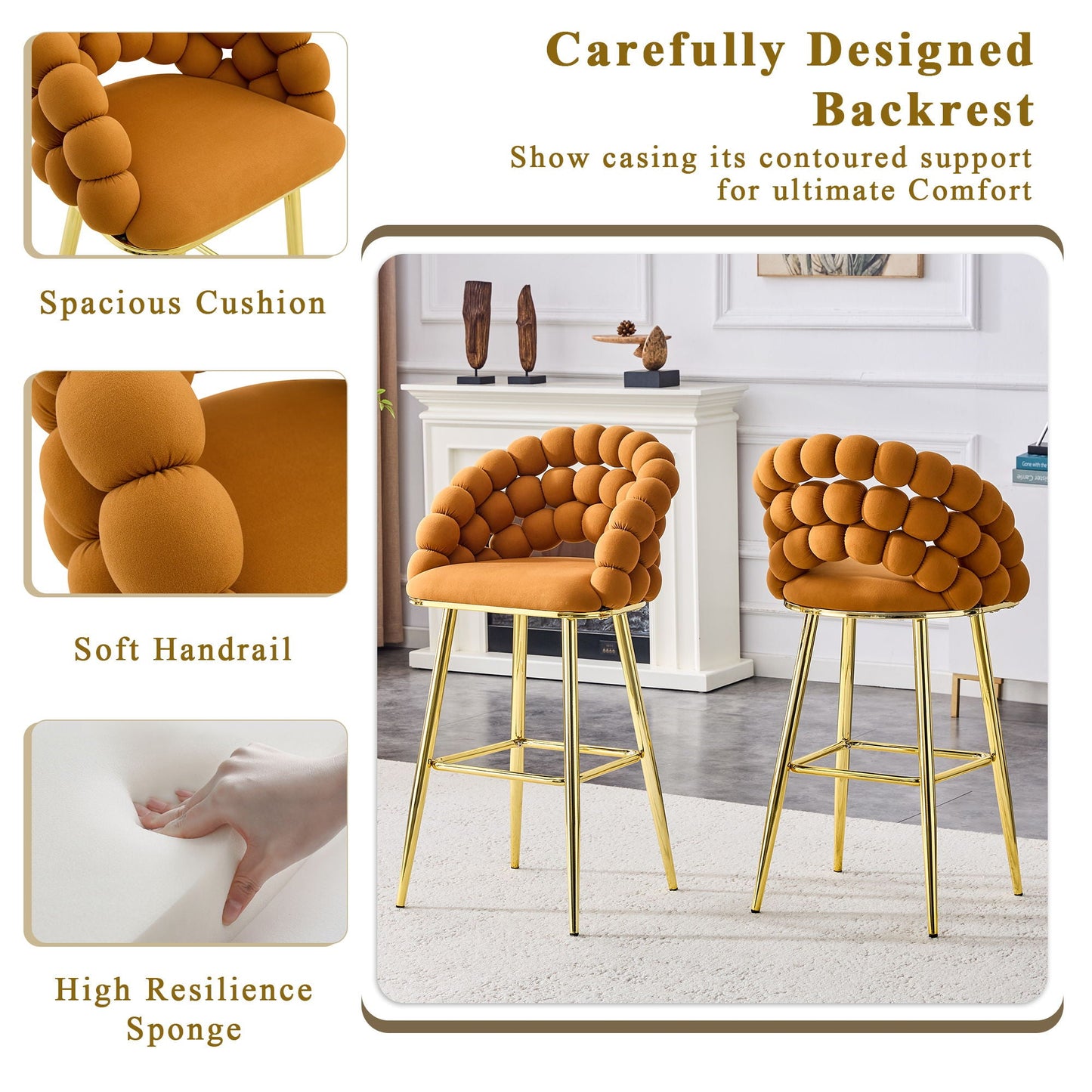 Ball Chain Bubble Tufted Bar Chairs Set Of Two