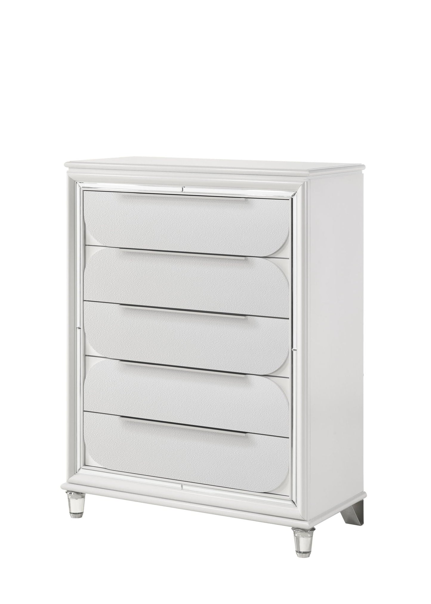 Tarian White Accent Chest with curved drawer fronts and mirrored trim on Tampa Home & Garden Store