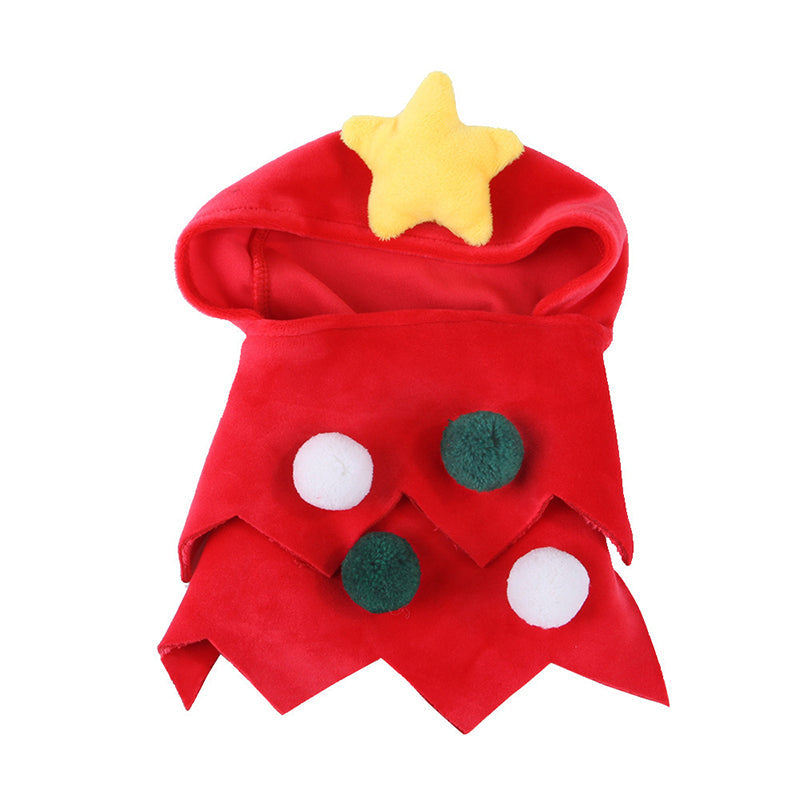 Pet Zen red Christmas dog and cat costume cloak with yellow star hood and pom-pom accents on Tampa Home & Garden Store