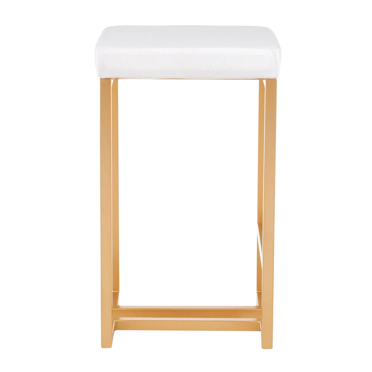 Midas Contemporary Glam Counter Stool Set, padded white seat, gold legs, HouseOfZazla on Tampa Home & Garden Store