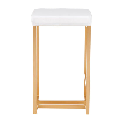 Midas Contemporary Glam Counter Stool Set, padded white seat, gold legs, HouseOfZazla on Tampa Home & Garden Store