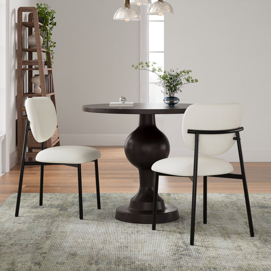 3 Piece Dining Set with Two Upholstered Chairs, round black pedestal table, white chairs on Tampa Home & Garden Store