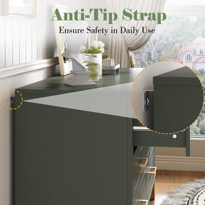 6-Drawer Double Dresser in Olive by HouseOfZazla with gold-tone handles on Tampa Home & Garden Store