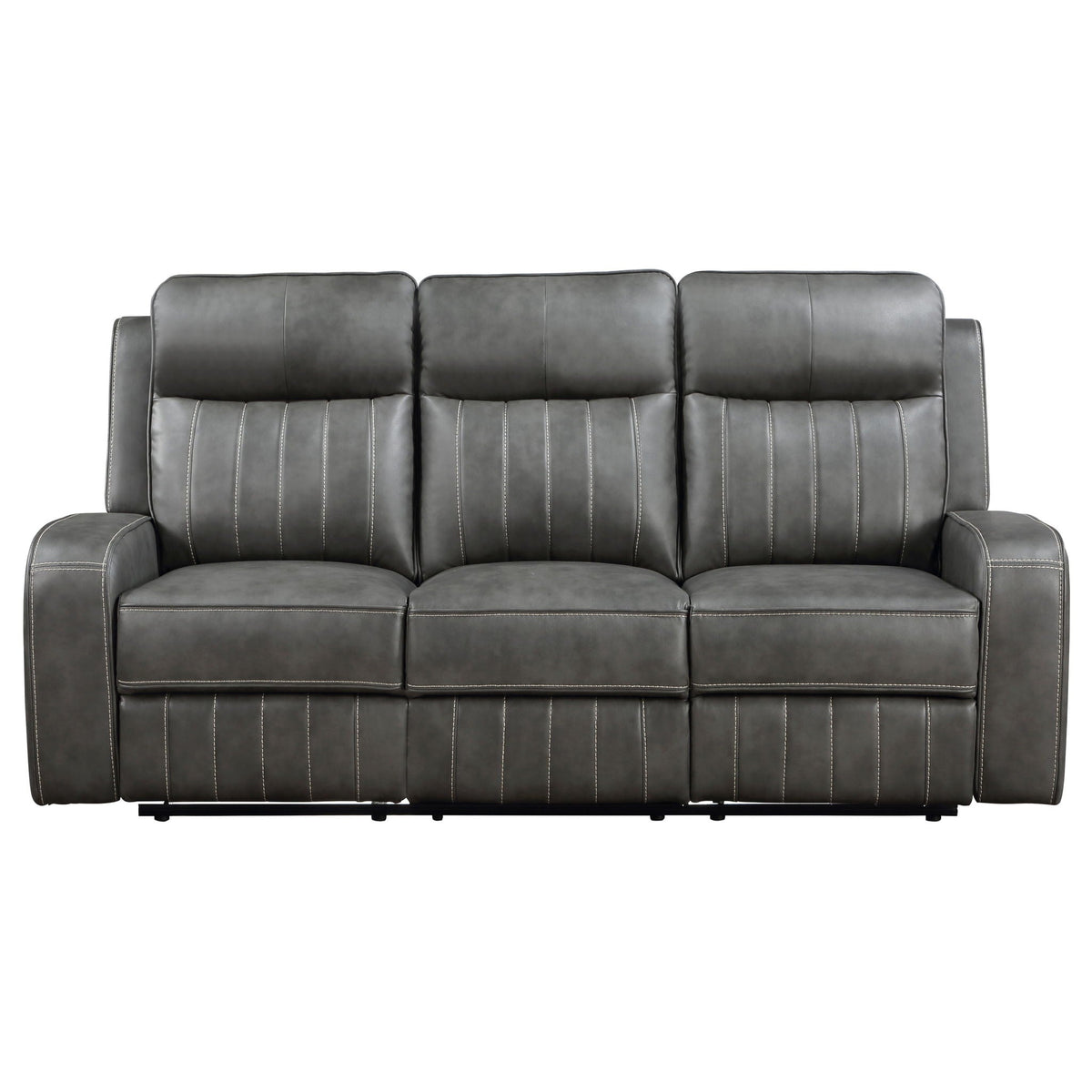 Forrest 2 Piece Motion Reclining Sofa Set in gray leather with stitched seams on Tampa Home & Garden Store