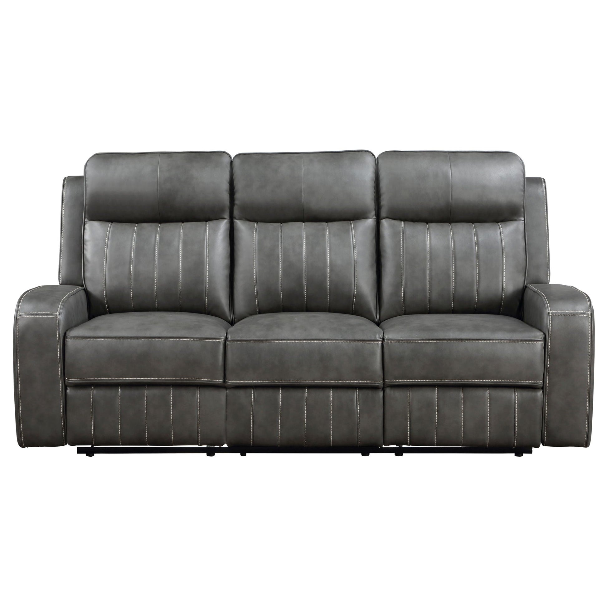 Forrest 2 Piece Motion Reclining Sofa Set in gray leather with stitched seams on Tampa Home & Garden Store