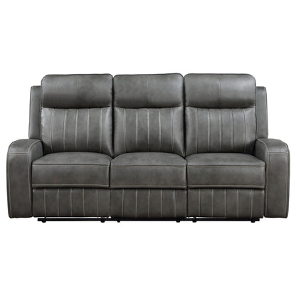 Forrest 2 Piece Motion Reclining Sofa Set in gray leather with stitched seams on Tampa Home & Garden Store