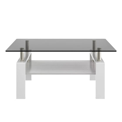 Rectangular Coffee Table With Tempered Glass Top