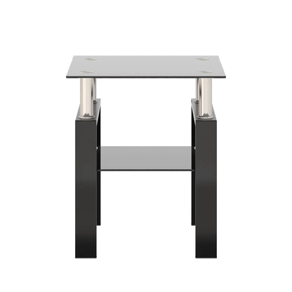 Tempered Glass Tea Table End Square Black