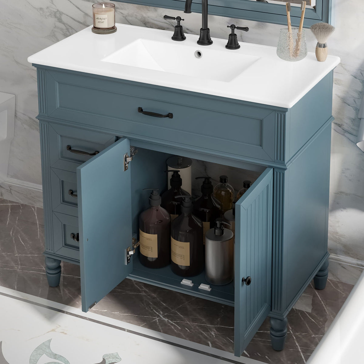 Bathroom vanity with sink and drawers in blue solid wood by HouseOfZazla on Tampa Home & Garden Store