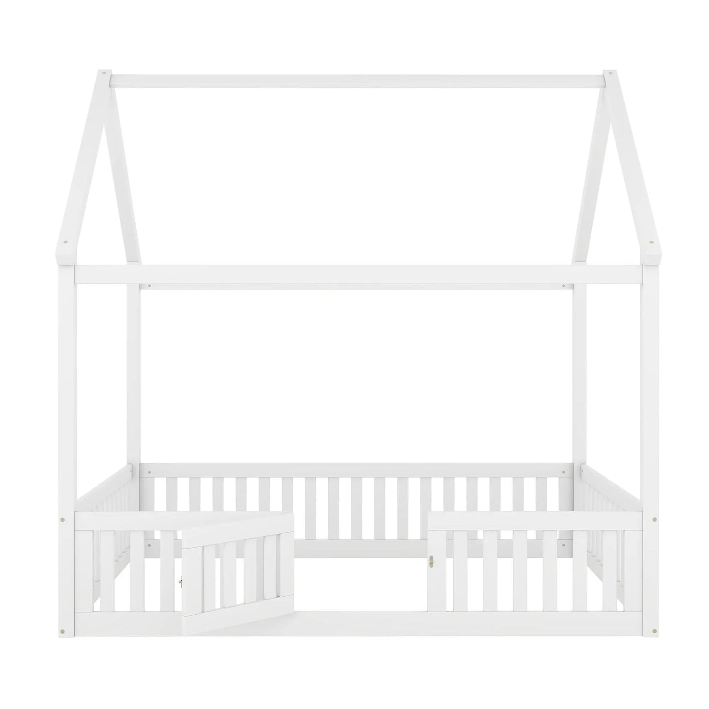 Wood House Bed with Fence and Door Sky Roof