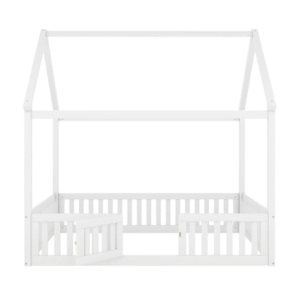 Wood House Bed with Fence and Door Sky Roof
