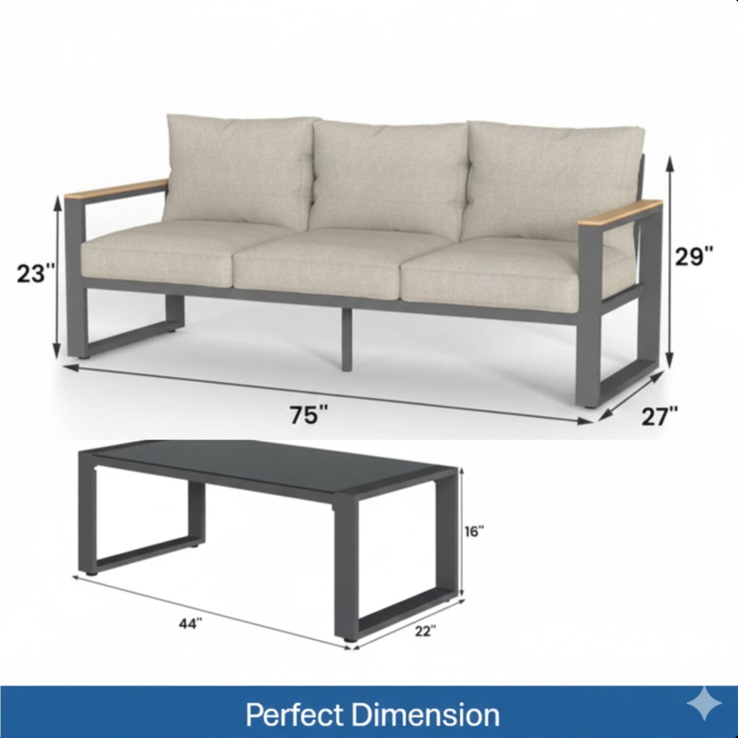 Modern Outdoor Sofa Set with the Coffee Table