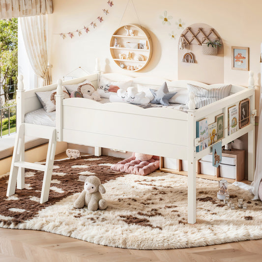 Full Size Low Loft Bed and Solid Wood Guardrails
