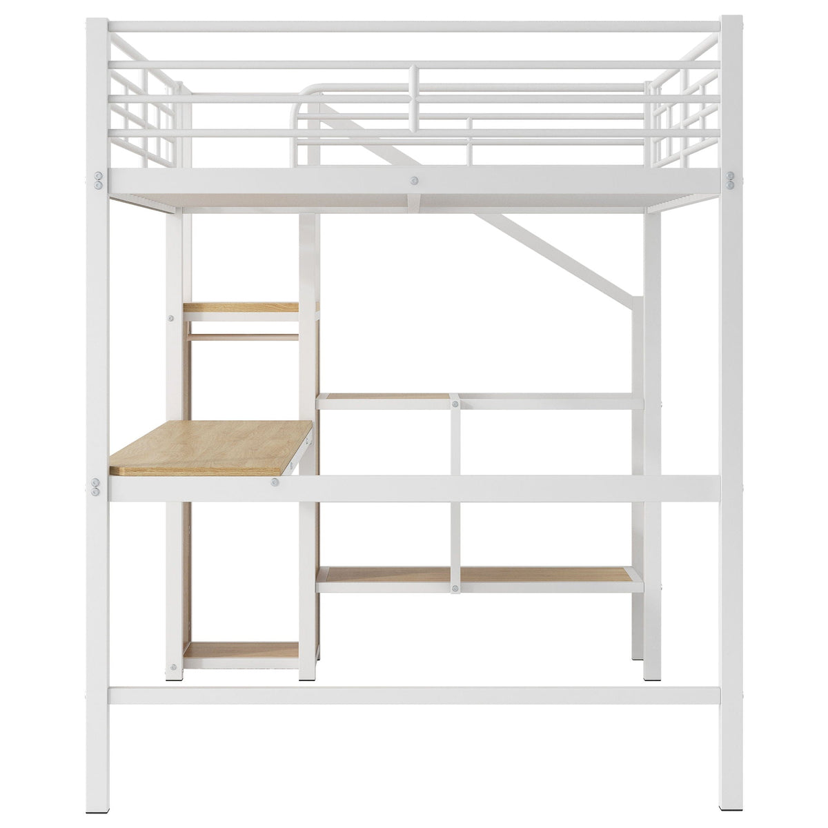 Loft bed with desk, wardrobe and storage stairs in white metal with LED light by HouseOfZazla on Tampa Home & Garden Store