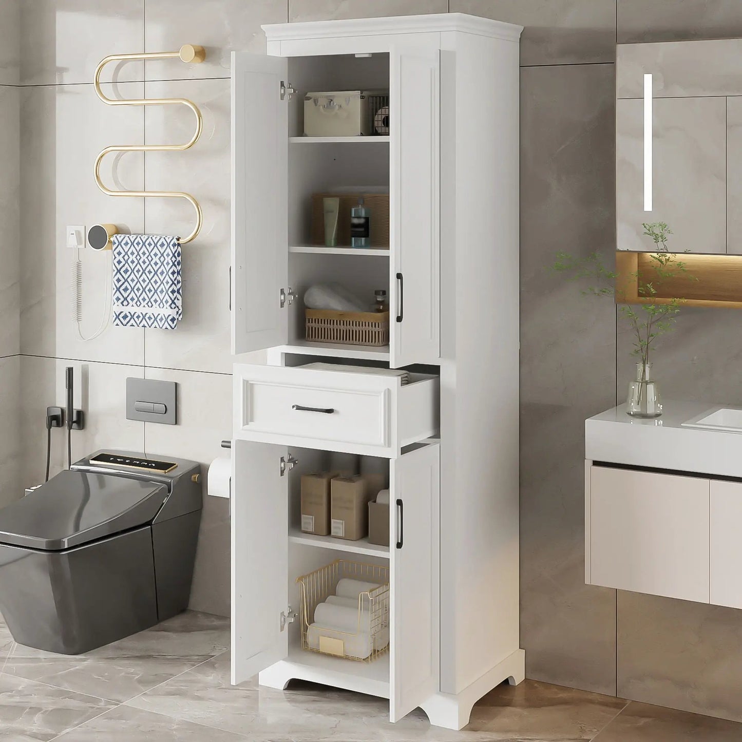 Freestanding Vanity With 4 Doors and 1 Drawer