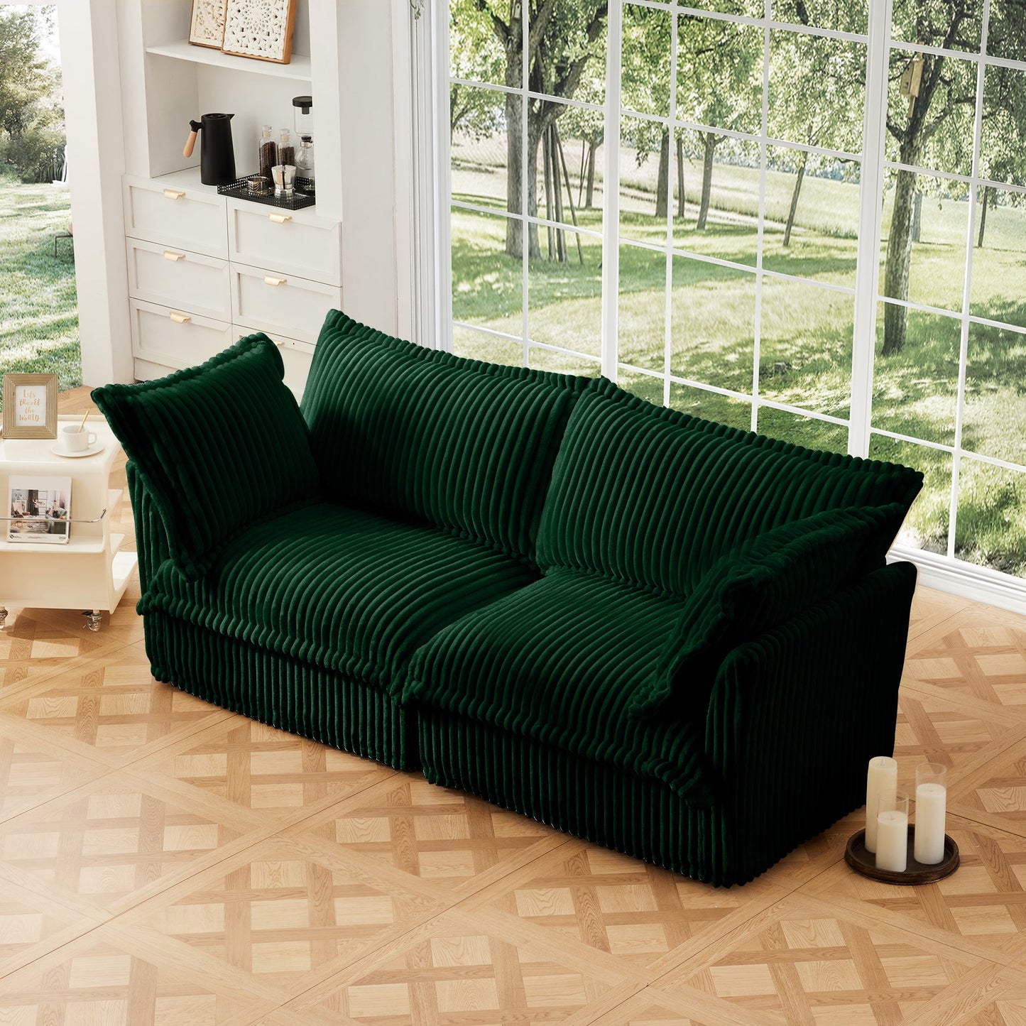 Modern Slipcovered Two Seat Corduroy Sofa