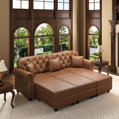 Upholstered Sofa with Nailhead and Ottoman