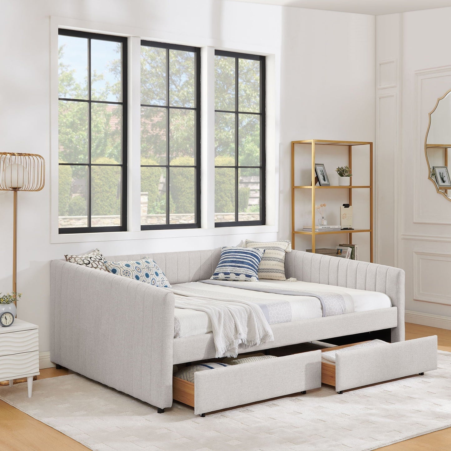Upholstered Queen Daybed and Storage Drawers
