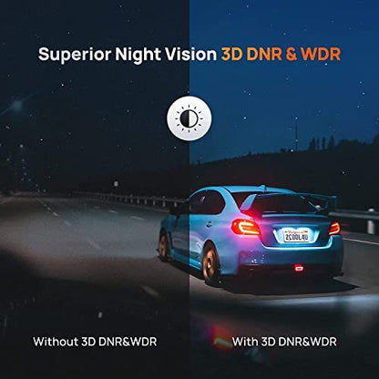70mai A500s dash cam night vision split screen with 3D DNR & WDR and car on highway at night on Tampa Home & Garden Store