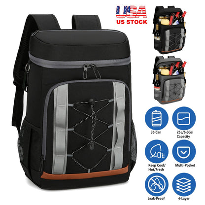 GemGear Cooler Backpack 36-Can insulated leakproof 25L capacity black with gray straps on Tampa Home & Garden Store