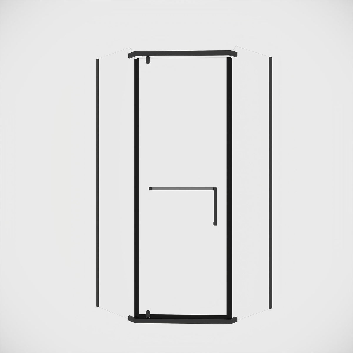 Frameless Neo Angle Shower Door with Tempered Glass in black finish with hardware on Tampa Home & Garden Store