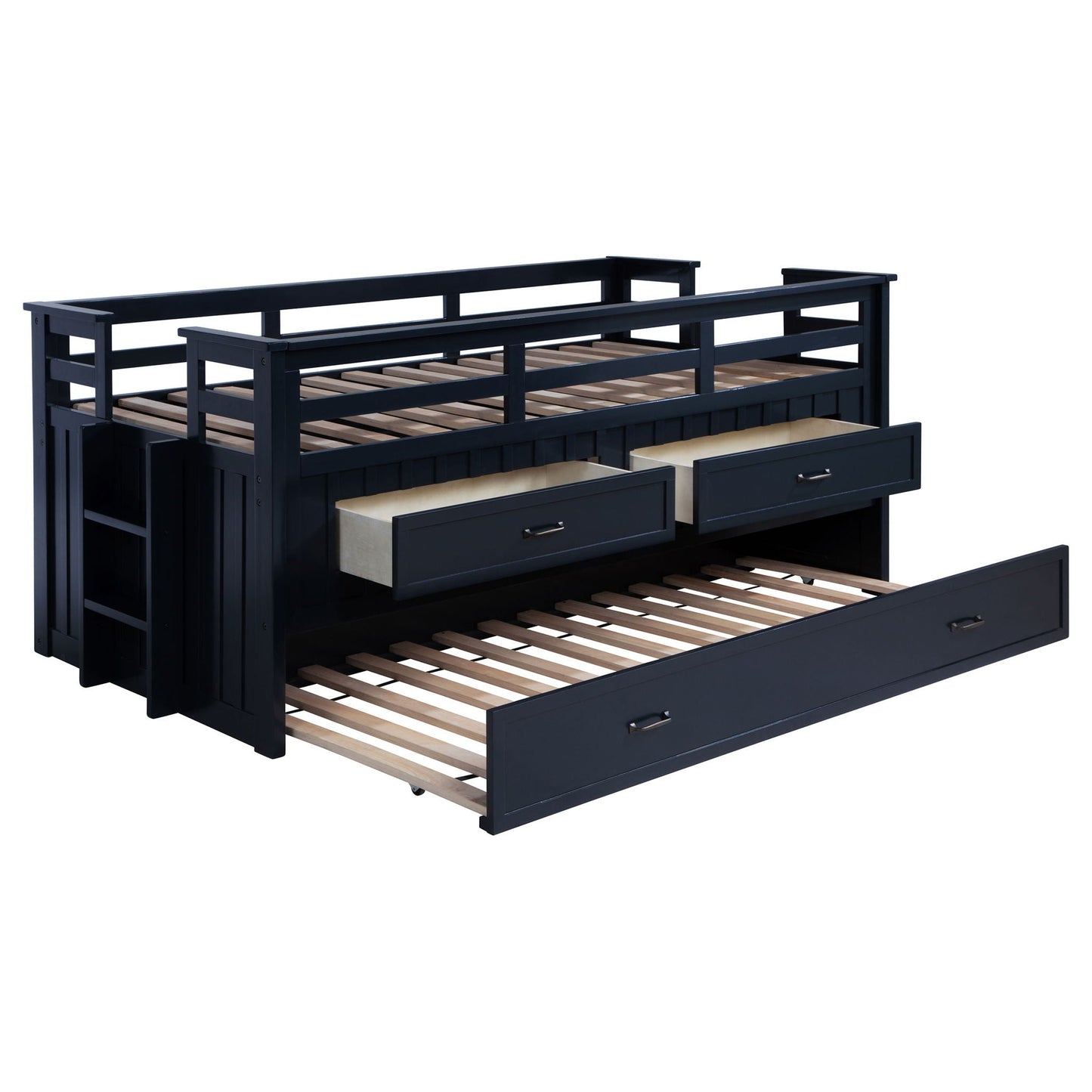 Starboard Captain's Bed with Trundle by HouseOfZazla, navy blue with guard rails and drawers on Tampa Home & Garden Store