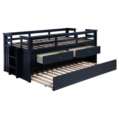 Starboard Captain's Bed with Trundle by HouseOfZazla, navy blue with guard rails and drawers on Tampa Home & Garden Store