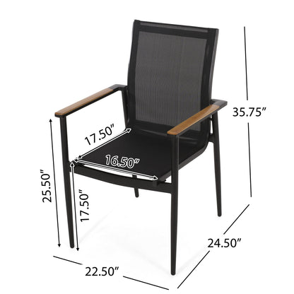 Barrister Dining Chair Set of 2, black frame with wood arms, outdoor chair HouseOfZazla on Tampa Home & Garden Store