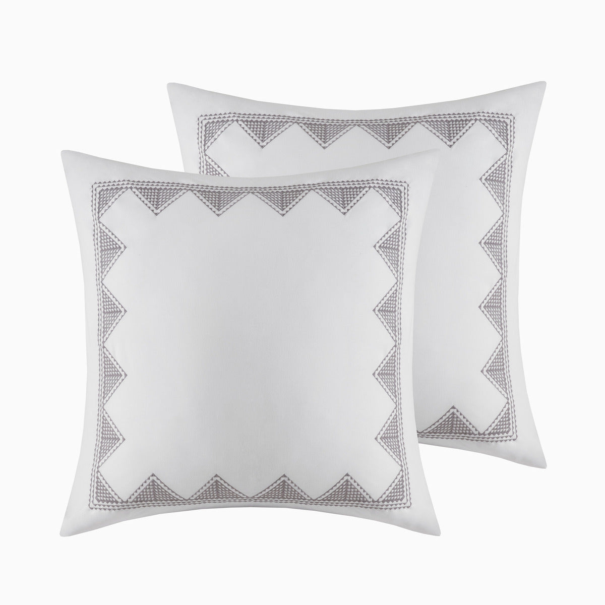 Duvet cover set by HouseOfZazla in white cotton with gray Aztec print border, includes 2 pillow shams on Tampa Home & Garden Store