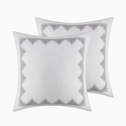 White cotton duvet cover set with gray geometric border, two pillow shams HouseOfZazla on Tampa Home & Garden Store