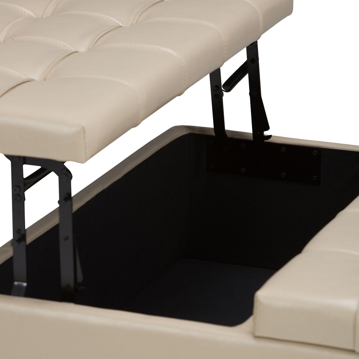 Harrison Tufted Lift-Top Storage Ottoman beige faux leather with black metal frame on Tampa Home & Garden Store