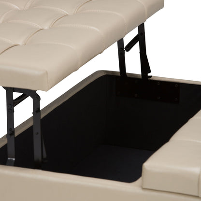 Harrison Tufted Lift-Top Storage Ottoman beige faux leather with black metal frame on Tampa Home & Garden Store