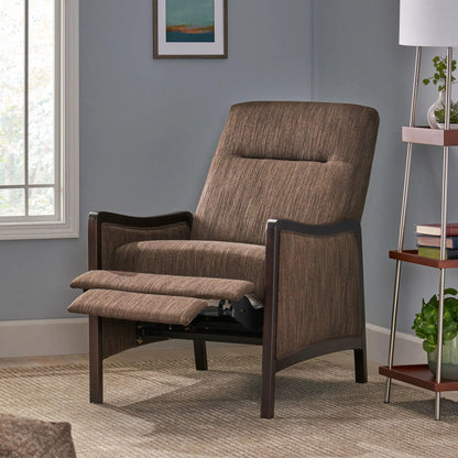 Drury pushback recliner in brown textured fabric with ottoman on Tampa Home & Garden Store
