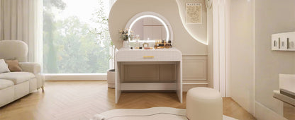 Makeup vanity table white with LED lighted circular mirror and drawer by HouseOfZazla on Tampa Home & Garden Store