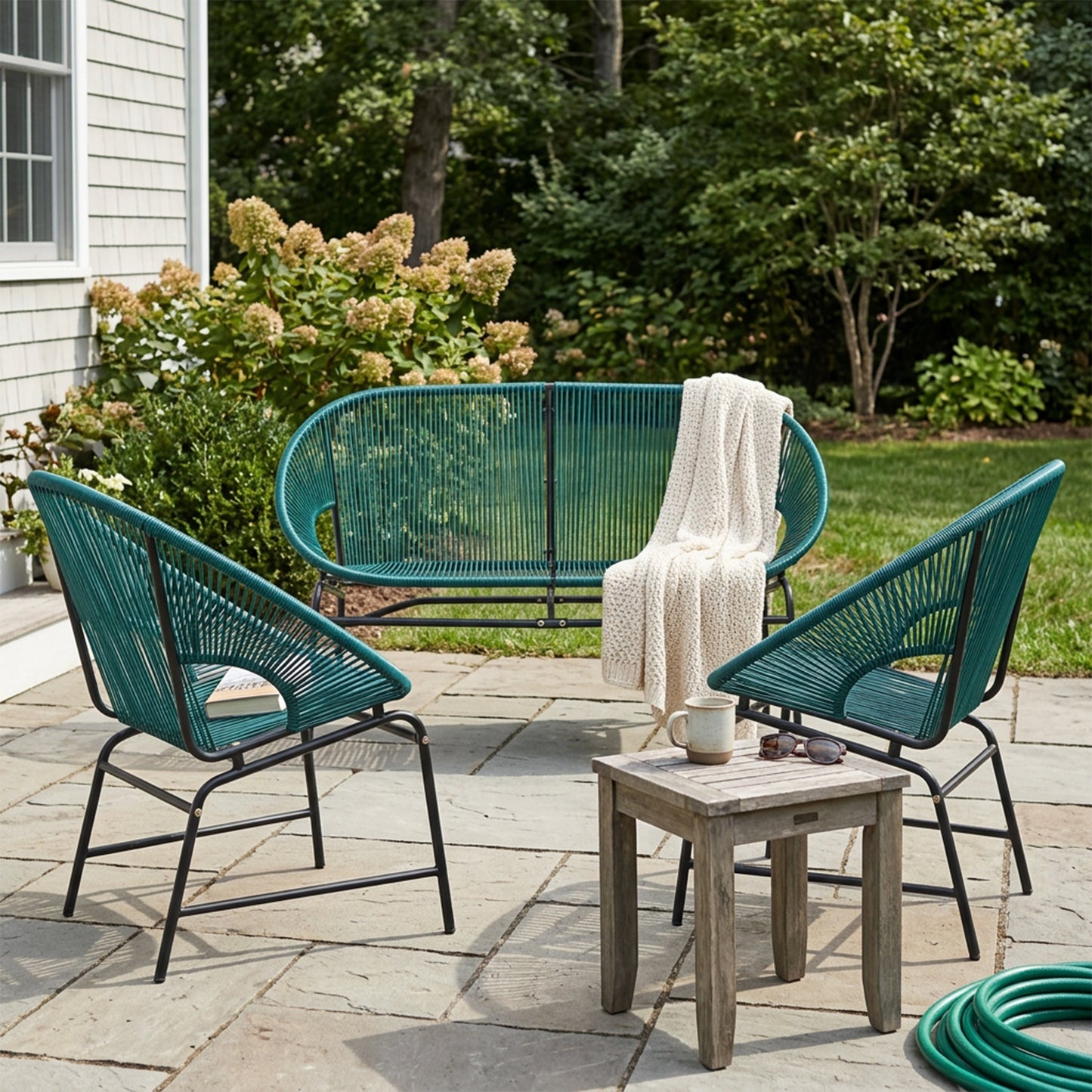 Nusa Outdoor and 3 Piece Teal Wicker Set