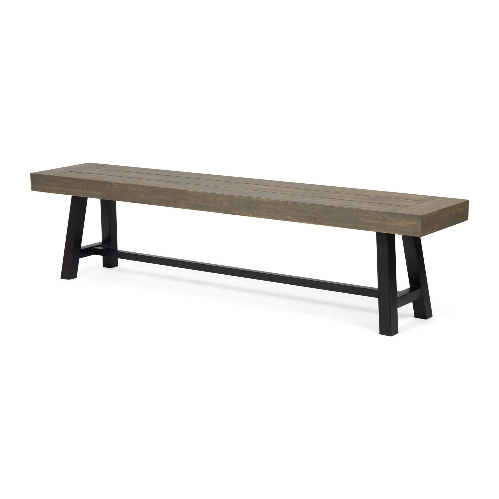 Outdoor Patio Bench gray wood slats with rustic metal frame HouseOfZazla on Tampa Home & Garden Store