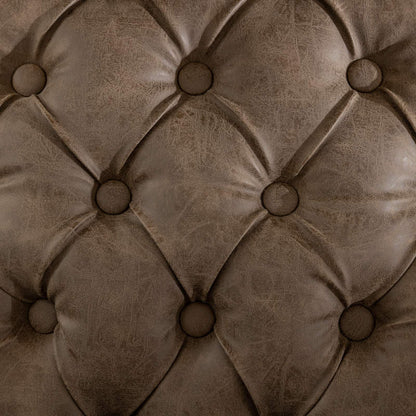 French style brown tufted leather chair upholstery with diamond button tufting on Tampa Home & Garden Store
