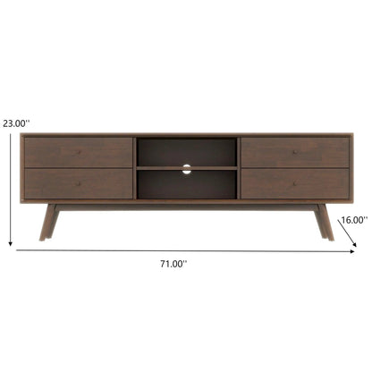 Caroline Modern TV Stand 71in wide in brown wood with black center shelf and two-drawer end cabinets by Unique Piece Furniture on Tampa Home & Garden Store