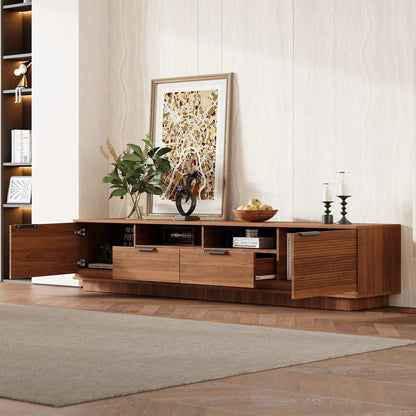 Dark wood TV stand with deep drawers and cable management on Tampa Home & Garden Store