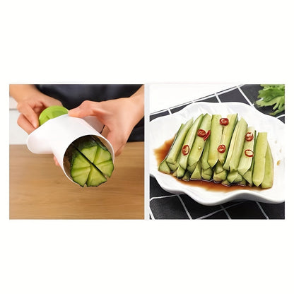 UpTrend Deals vegetable chopper with white body and green top; cucumber sticks plated on Tampa Home & Garden Store