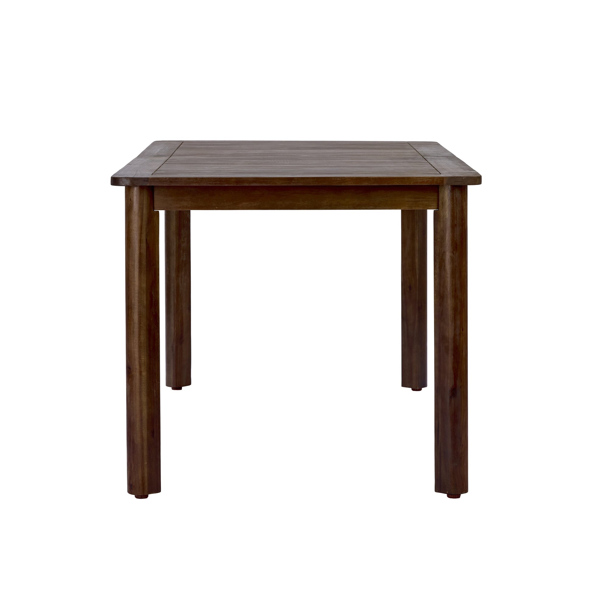 7-piece outdoor acacia wood dining set table with slatted top in dark brown finish on Tampa Home & Garden Store