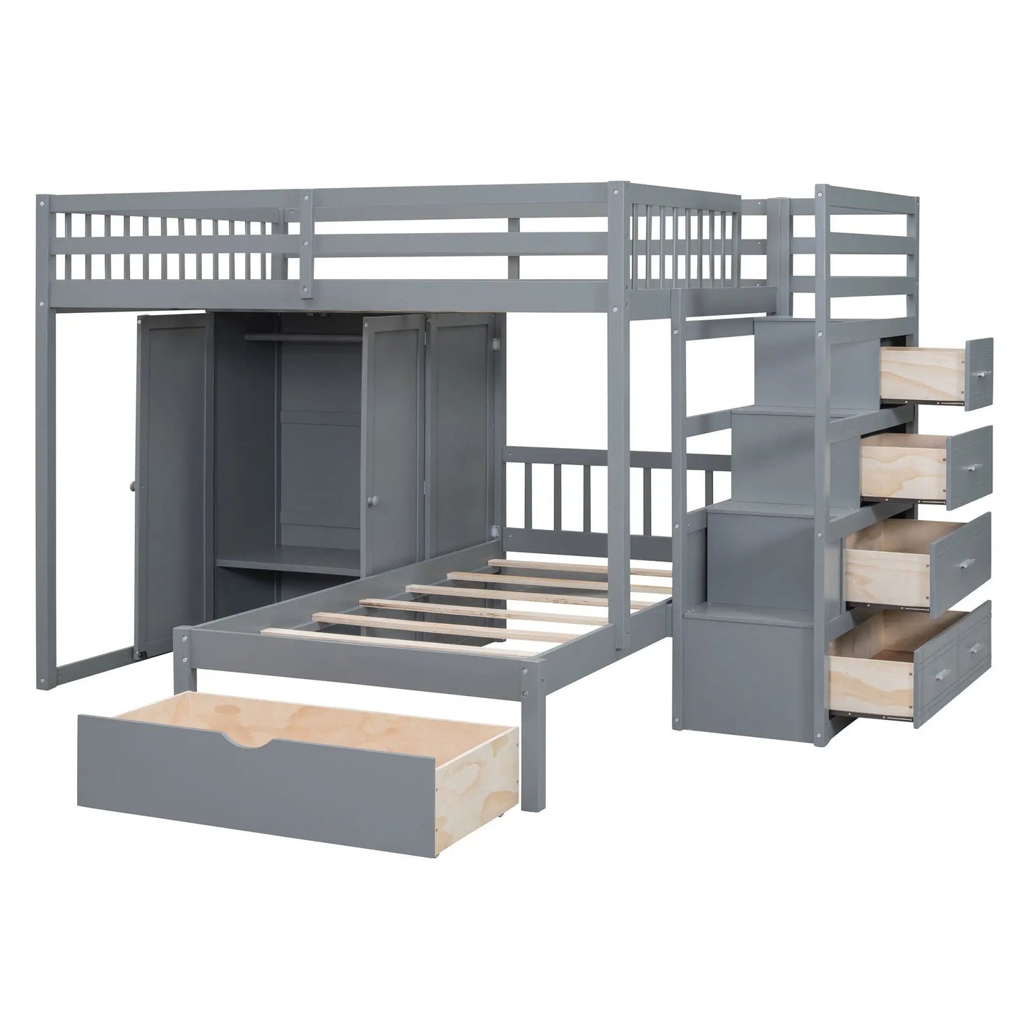 Bunk Bed With Wardrobe and Drawers Full Size