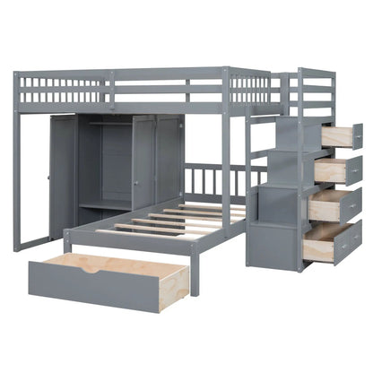Bunk Bed With Wardrobe and Drawers Full Size