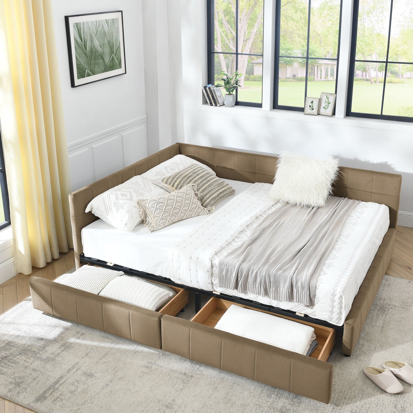 Mid-Century Upholstered Bed Frame and Backrest